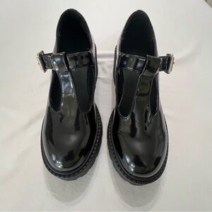 Madden Girl Black Patent T-Strap Chunky Platform Shoes Goth Whimsigoth Size 9